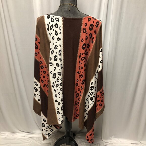Oddy Leopard Block Brown Salmon Poncho One Size Animal Print Pullover Sweater - Picture 6 of 10